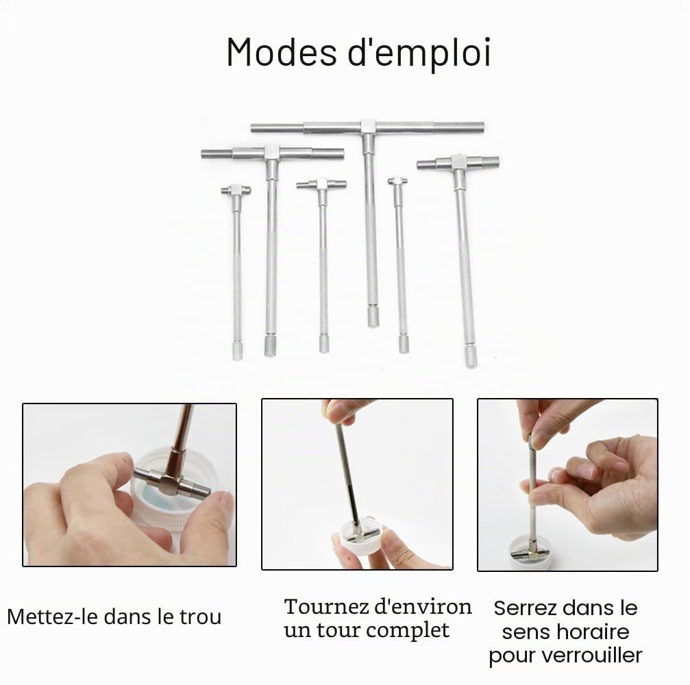 Jauge Télescopique de Précision 6 Pièces, Jauge D'alésage en T avec 8-150mm Réglable Haute Précision Acier Inoxydable pour Mesure Rapide de l'intérieur d'un trou