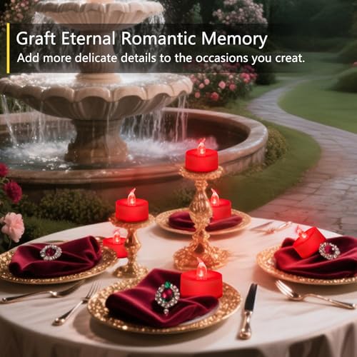 Image of Tea Lights Battery Operated Candles LED Tea Lights Flameless Candles 200+ Hours Flickering Fake Tealights for Sweetest Day Wedding Home Decorations Party (Red Base, 24 Pack)
