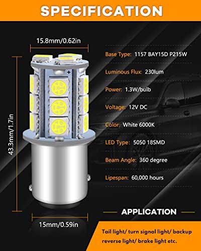 Qoope 1157 Led Bulb White 7528 2357 2057 Bay15D Led Bulbs Replacement For Brake/Tail Lights, Back Up Reverse Lights, Turn Signal Bulb, Rv Camper Trailer 5Th Wheel Boat Marine Light (Pack Of 10) #TOP1