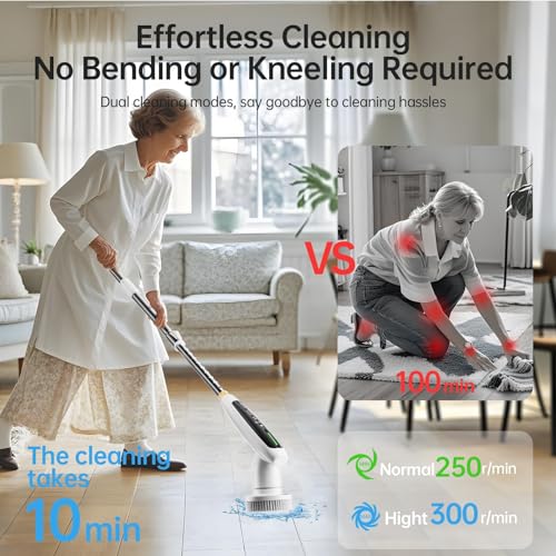 DEPURE Electric Spin Scrubber, Quiet Cordless Shower Scrubber, 8 Replaceable Heads, Adjustable Extendable Pole, Dual-Speed Power Cleaning Brush with Long Handle for Bathroom Tile - Image 2