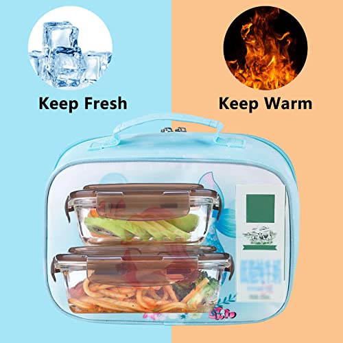 Ledaou Lunch Bag Insulated Lunch Box Kids Girls Insulated Reusable Lunch Bag For School Work Picnic Hiking (Mermaid Sky Blue) #TOP5