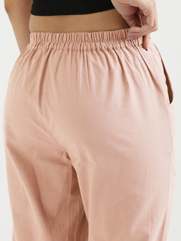Image of SAADAA Women Cotton Pant Regular Slim Fit Mid Rise Trouser, Pocket Pants for Office School Formal Casual Daily Use