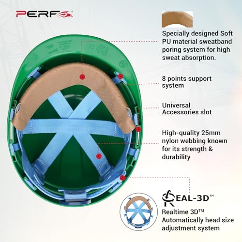 Image of PERF Safety Helmet for Construction & Outdoor Work|Easy3D Fitting System for Any Head Size|Lightweight|8-Point Support Easy Impact Absorption Sweatband|XPrssPNV(Green)