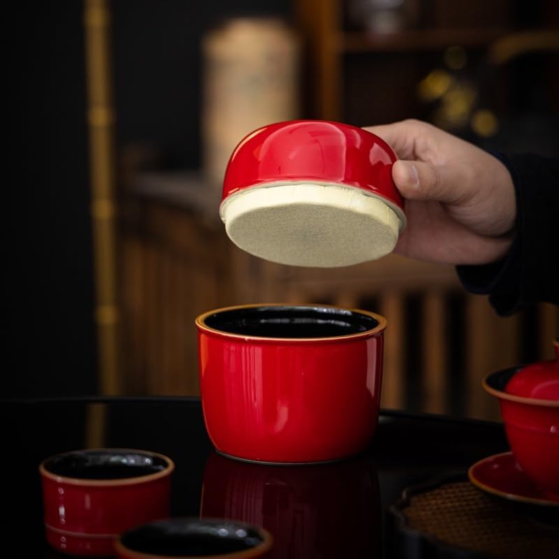 SONGCHAO Sugar Jar Forbidden City Red Tea Cans Ceramic Sealed Small and Large Rock Cinnamon Black and Green Longjing Portable Tea Canister(Small)