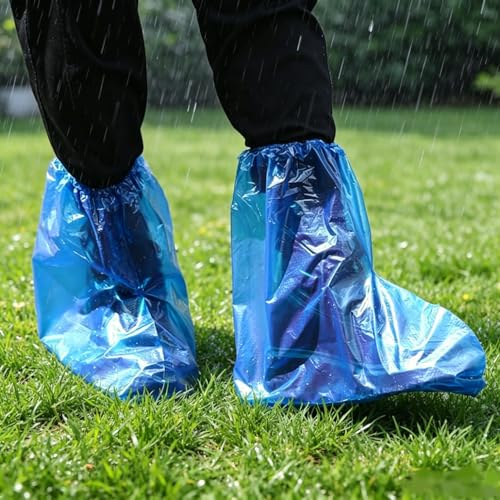 Image of 2026 New 10 Pairs Shoe Covers Boot Covers Plastic Disposable Waterproof Shoe Covers for Men and Women Rain Outdoor Indoors Overshoes (Blue)