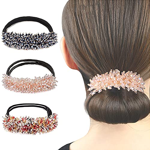 MLBSN 2021 New 36 Pcs Rhinestone Easy Bun Maker, Donut Bun Maker, Rhinestone Hair Band Accessory, Easy Hairstyle Tool DIY Hair Styling Tool for Women Girls (3 Pcs-A)