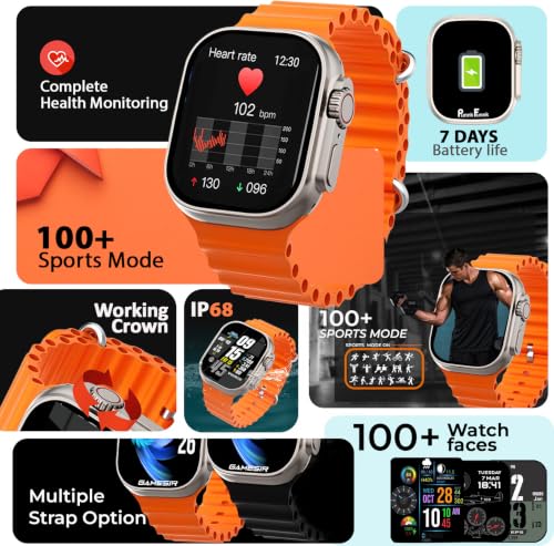 Image of 1.83 inch AMOLED Bluetooth Calling Smartwatch with 100+ Sports Modes, IP67 Water Resistance & Ocean Band (Orange)