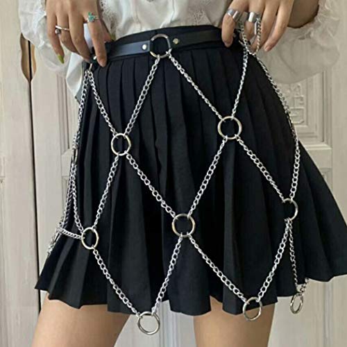 Bodiy Punk Waist Chain Belt Black Leather Belly Chain Rave Club Party Bikini Ring Body Chain Jewelry for Women and Girls