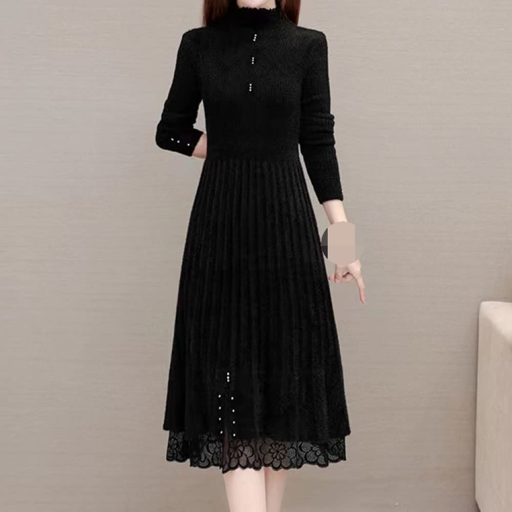 Pulls Tricot Femme,Jupe Plissée pour Femme Pull Tricoté Ourlet Noir Fendu Robe Pull Élégant All-Match Bottoming Pull Pull Mode Cadeau pour Petite Amie Fête des Mères