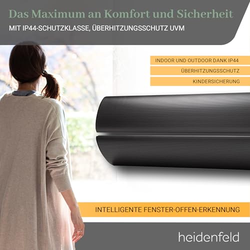 Heidenfeld Dunkel Heizstrahler Inferno DH700 | 𝟑 𝐉𝐀𝐇𝐑𝐄 𝐆𝐀𝐑𝐀𝐍𝐓𝐈𝐄- App Steuerung- 3200 Watt- 5- 45°C- 2 Stufen- Infrarotheizung- Bis 20 m²- Überhitzungsschutz- Heizung (Schwarz)-5
