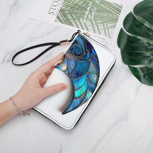 Crescent Moon PU Leather Clutch Long Bifold Wallet, Coin Purse Credit Pass Case, Durable Card-Holder Money Storage for Women Men4