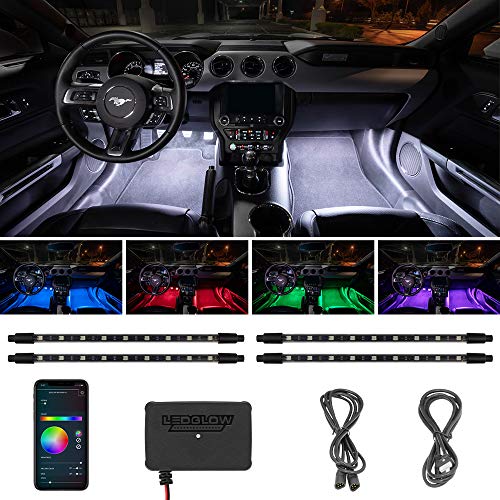 LEDGlow 4pc Bluetooth Multi-Color LED Interior Footwell Underdash Neon Lighting Kit for Cars & Trucks - Smartphone App - Create Any Color - Courtesy Lights - Music Mode - Control Box - Universal LEDGlow 4pc Bluetooth Multi-Color LED Interior Footwell Underdash Neon Lighting Kit for Cars & Trucks - Smartphone App - Create Any Color - Courtesy Lights - Music Mode - Control Box - Universal