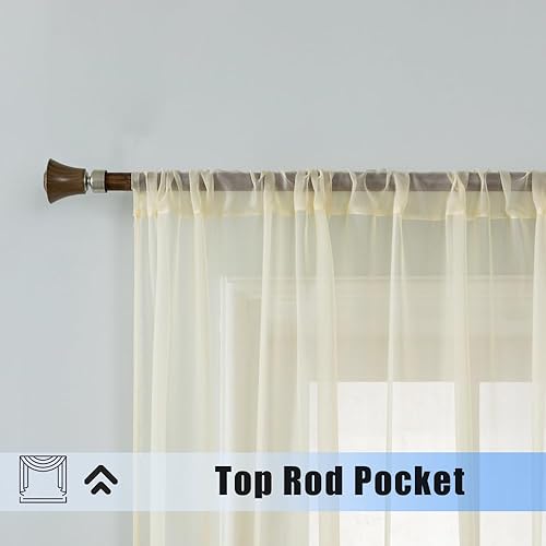 Miniatura 2 de WPM World Products Mart - Cortinas de gasa transparente para dormitorio y cocina totalmente cosidas y dobladilladas, Beige