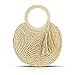 QTKJ Straw Bag, Tote Bag for Women, Round Hand-Woven Bag Beach Bag with Tassel Pendant, Summer Handbag Suitable for Vacation, Daily Matching, Travel Bag (Beige)