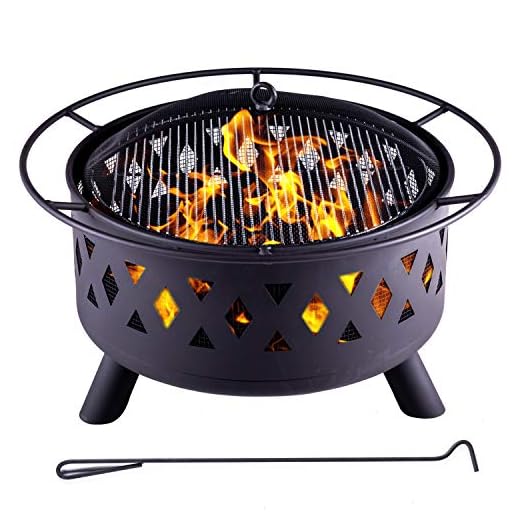 Legacy Heating 30'' 50 Pounds Fire Pits Outdoor Wood Burning Durable Steel BBQ Grill Fireplace Bowl with Mesh Spark Screen Cover Log Grate Wood Fire Poker for Camping Picnic Bonfire Patio Backyard