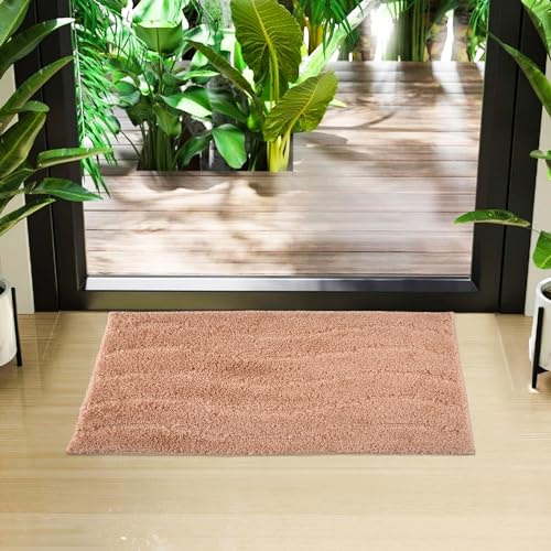 Image of Kuber Industries Embroidery Door Mat for Entrance | Water-Absorbing and Comfortable Floor Mat for Bedroom and Kitchen | Waves Shape | Light Brown