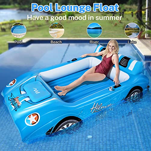 Alupssuc Xl Inflatable Pool Floats Double Lounger Adult Size With Ice Bucket, 102" X 63" Extra Large And Thick Convertible Raft For Swimming Pool, Beach Tanning & Lake Floats With Headrest, Blue&White #TOP7