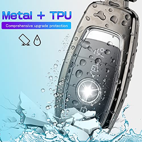 Key Fob Cover Holder for Mercedes Benz, Metal Key Case Cover Protector Shell Car Keychain Accessories 360 Degree Protection for 2019-2021 A C G E S Class 2017-2021 Keyless Smart Key Fob (A-Silver)