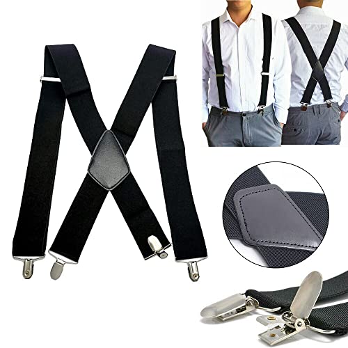 Mens Suspenders With Very Strong Metal Clips Wide 5 Cm 2 Inch Suspenders For Men Heavy Duty One Size Fits All Men And Women Adjustable And Elastic X Form #TOP1