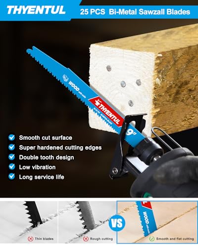 25 Pack 9 in Stud and Nail Sawzall Blades,Demo Demon Bi-Metal Demolition Reciprocating Saw Blade for Nail-Embedded Wood Cutting, Garden Pruning, Tree Trimming(6/12TPI)
