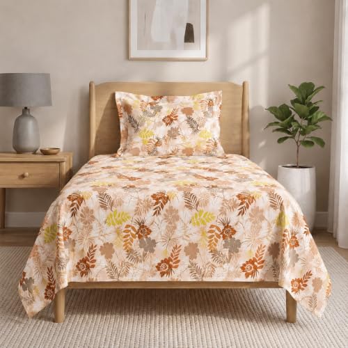 Image of LANE LINEN Symphony | 100% Cotton Sheet Set | Soft & Breathable Fabric | 2 Piece (1 Bedsheet + 1 Pillow Cover) | Single Bed Sheet Set - Rust and Yellow Floral