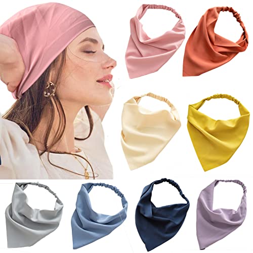 BEoffer 8 Pack Solid Bandana Hair Bands Elastic Triangle Hair Scarf Vintage Head Scarves Paisley Kerchief Headwear Wrist