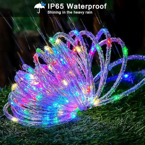 Image of AERYS 100 LED Trampoline Accessories Solar Rope Lights,10 Meter IP 65 Waterproof Rope Lights Outdoor with 8 Modes, PVC Tube Solar Trampoline Lights for Fence Camp Yard Walkway Path Garden(Multicolor)