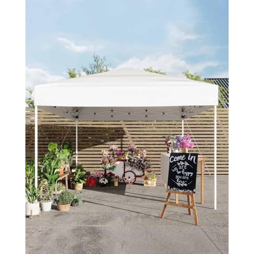 Garveelife 10x10 Pop Up Canopy Tent, Outdoor Canopy Tent with 3 Adjustable Height, Easy Set Up Canopy with 4 Sandbags & Carrying Bag for Camping, Part