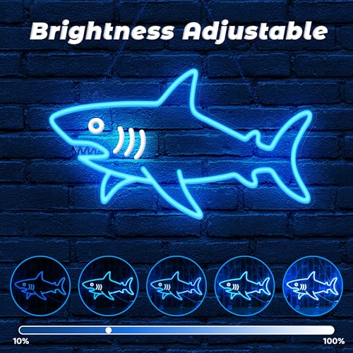 Image of CoolGift Mart Shark Neon Sign, Dimmable LED Shark Light Animal Wall Decor, Christmas Gift White Elephant Gifts for Boys Men, Bedroom Living Room Man Cave Home Decoration With USB Powered