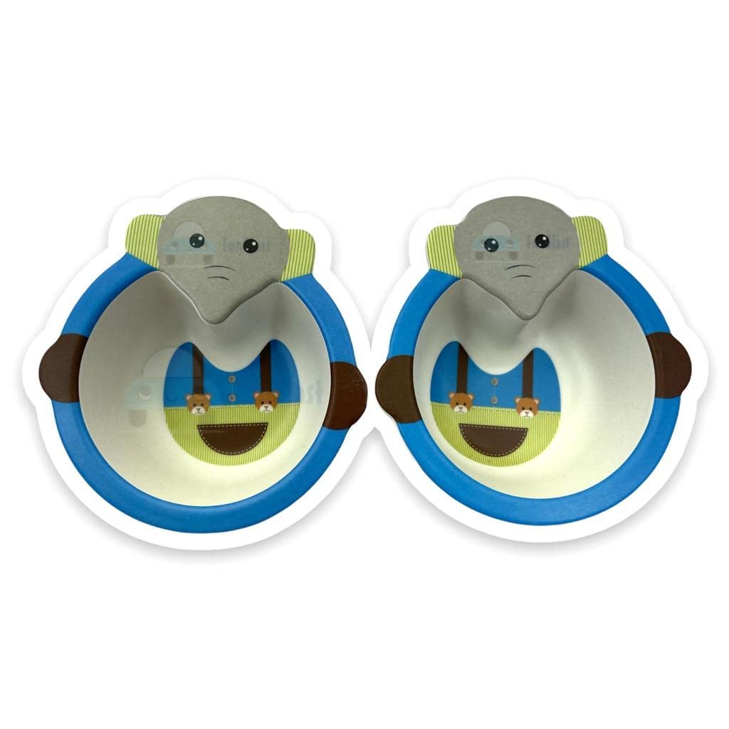 FunBlast Bamboo Fiber Bowl Set – Eco-Friendly Bamboo Fiber Elephant Design Bowl Set for Kids/Baby Utensils Feeding Bowl Tableware for Kids and Toddlers (Multicolor; Pack of 2)-image-20
