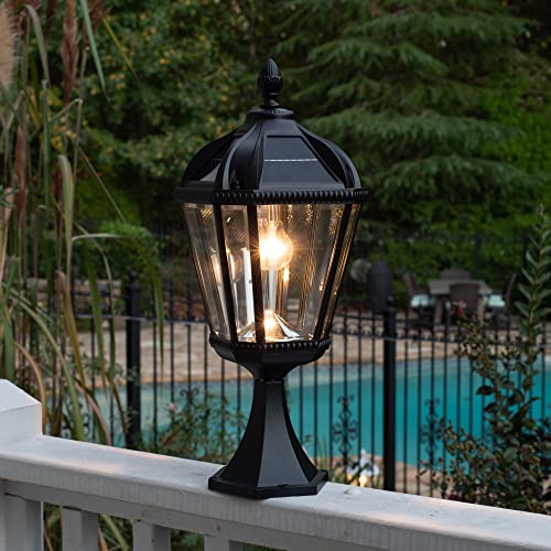 Gama Sonic Outdoor Solar Post Light With Pier Base, Black Aluminum And Beveled Glass, Royal Bulb 120 Lumens Warm White Led, Mount On Column, Pillar, Or Flat Exterior Surface (98B011) #TOP1