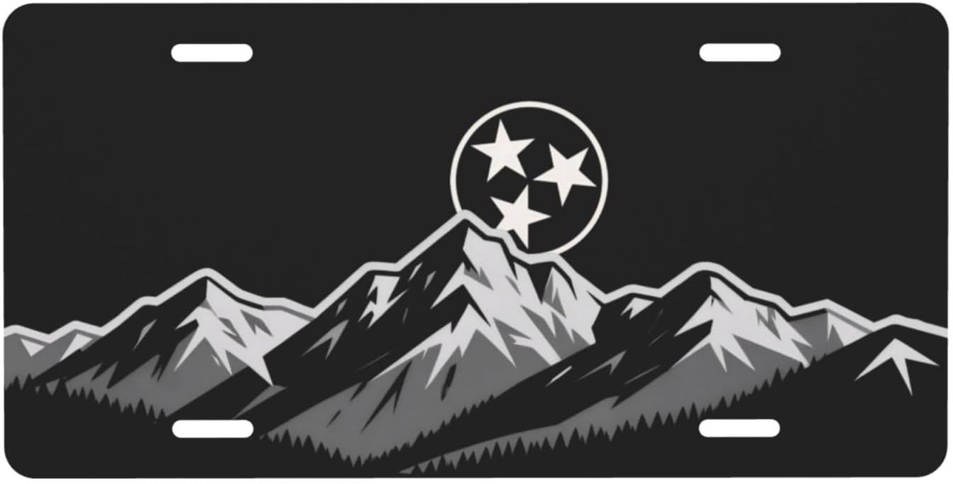 Tennessee Mountains License Plate TN State Pride - 12x6 Aluminum Greyscale Flag Emblem Decor