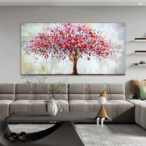 Tableau arbre coloré abstrait impression sur toile grand format 70x140cm déco salon moderne
