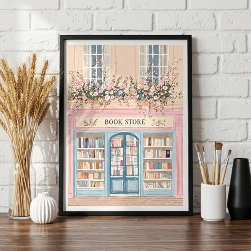 Image of HASTHIP 5D Diamond Painting Kit for Adults 40x30cm, Pre-Printed Bookstore Scene Diamond Art Kit with Full Drill Rhinestones & Tools, DIY Crystal Art Craft Kit for Home Wall Decor & Gift
