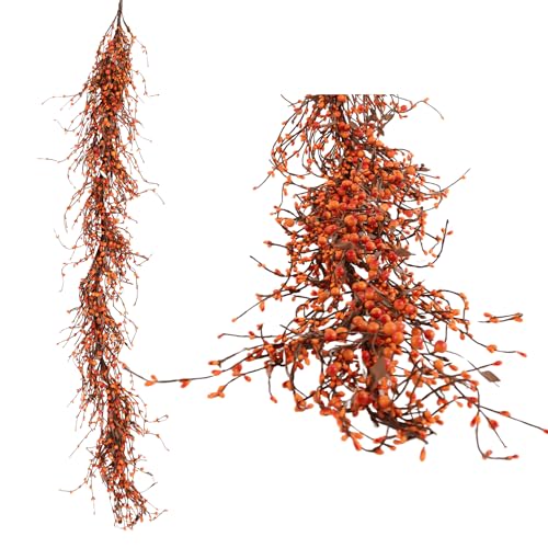 Quixem 60 Inch Fall Berry Garland (5 Ft), Rustic Orange