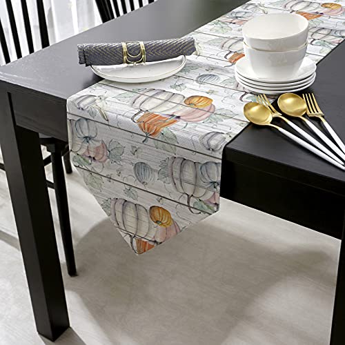 Hokiten Thanksgiving Pumpkin Table Runner - 120 Inches Long, Watercolor Pumpkin Fall Harvest Dresser Scarf Dining Tabletop Décor For Kitchen/Farmhouse/Holiday, Grey Vintage Wood Fall 13 X 120 Inch #TOP1