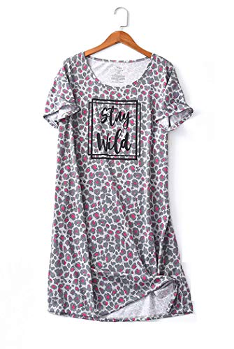 ASHER FASHION Ladies Loose Fitting Sleepwear Oversized Nightgown Dress (Gray Colorful Dot 3XL)