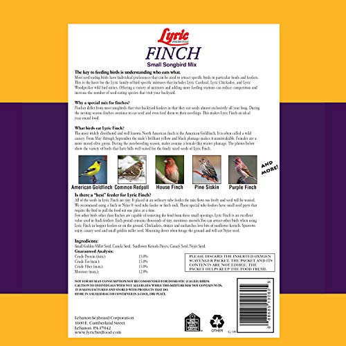 Lyric Finch - Small Songbird Wild Bird Seed - Attracts Goldfinches, House Finches, Purple Finches & More - 20 Lb. Bag #TOP1