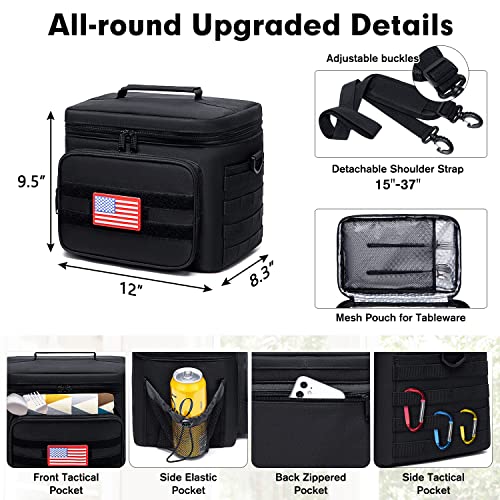 Fresh-Flash Tactical Lunch Bag For Men, Insulated Lunch Box Leakproof Lunch Cooler Tote, Large Cooler Bag With Molle Webbing, Adjustable Shoulder Strap For Adult Work Fishing Camping Picnic-Black #TOP4