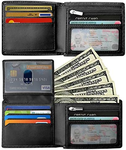 BIAL Mens Wallet, RFID Blocking Wallet, Wallets Mens, Bifold Wallet, Flip Wallet, Wallets for Men, Slim Bifold Wallet, 2 ID Window Wallet, Superfine Fiber PU Synthetic Leather (Black)