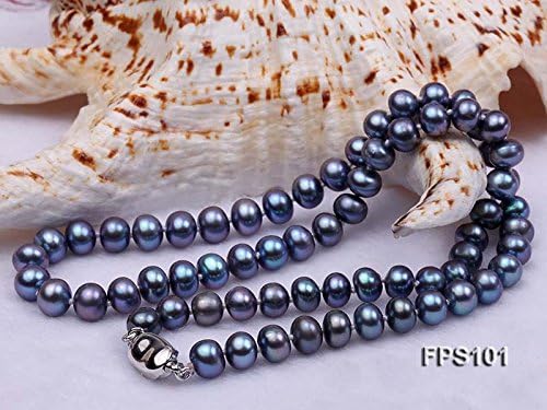 Miniatura 6 de JYX - Juego de collar de perlas cultivadas de agua dulce azul de 7 a 0.315 in, Perla, Perla