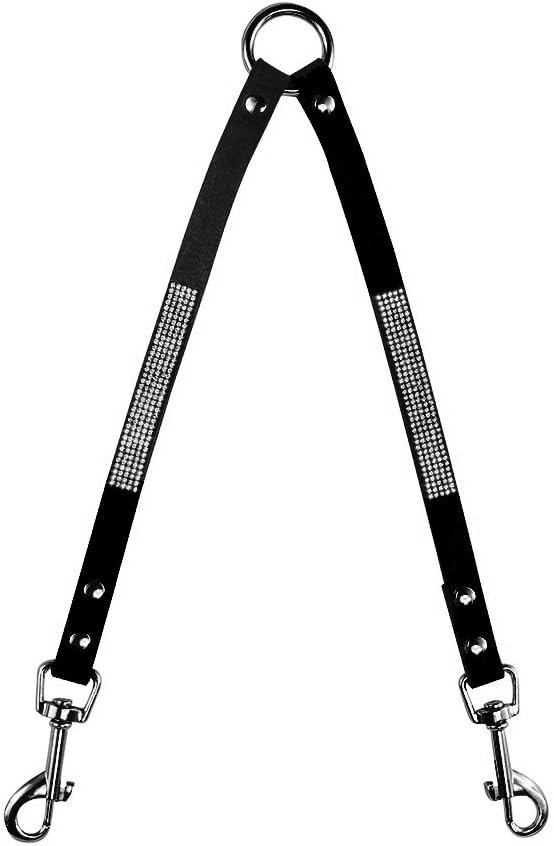 Reopet Bling Rhinestone Double Dog Leash Coupler - Sparkly Diamonds Leash for 2 Dogs - Fits Small Medium Doggie - 5/8"16" - Black