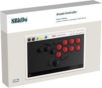8BitDo All Buttons Arcade Controller for Switch and Windows – Bluetooth, 2.4G, Wired Connection, Thin Mechanical Switch, 4 Programmable Buttons, Hot Swap Compatible PCB