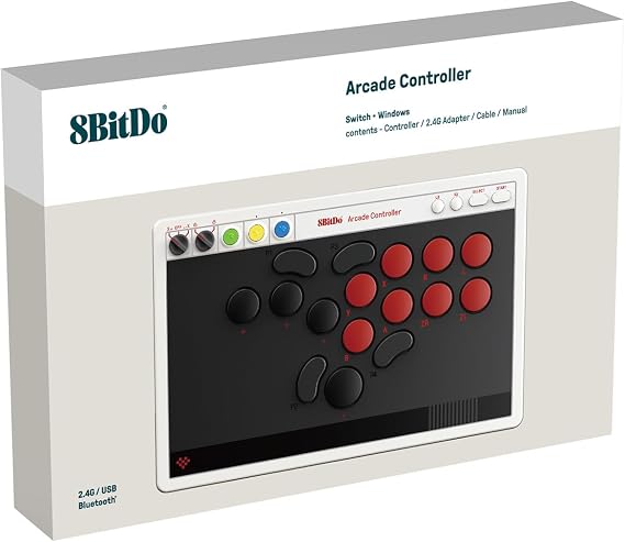 8BitDo All Buttons Arcade Controller for Switch and Windows – Bluetooth, 2.4G, Wired Connection, Thin Mechanical Switch, 4 Programmable Buttons, Hot Swap Compatible PCB