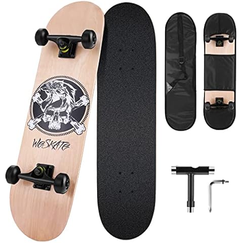 WeSkate Beginner Skateboard for Adults Teens Children 79 x 20 cm Maple Wood with 52 mm 85A Wheels and Bearings ABEC-11 T Tool and Backpack Skateboard Concave Trick Skateboard Cover
