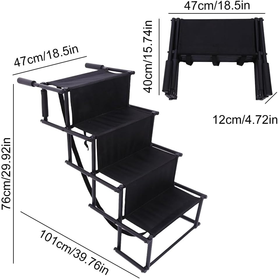 QSTNOLOGY Dog Stairs for Large Dogs, Foldable Dog Ramp for Car with Non-Slip Surface, Lightweight Dog Stairs for Cars, Dog Steps for Cars, SUV, High Beds, Truck, Supports up to 132 lbs, 4 Steps