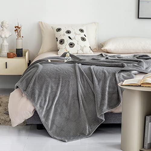 Yeahshion Manta de Franela Jacquard, Gris, Suave y Acogedora Manta de Cama para Sofá, Manta Decorativa para el Hogar, Sofá, Cama, 200x230cm Cover