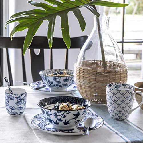 TOKYO design studio Flora Japonica Tasse und Untertasse, Geschenkset, 4 hochwertige Teetassen aus Porzellan und 4 passende Untertassen, dekorative Geschenkbox, mikrowellen- und spülmaschinenfest