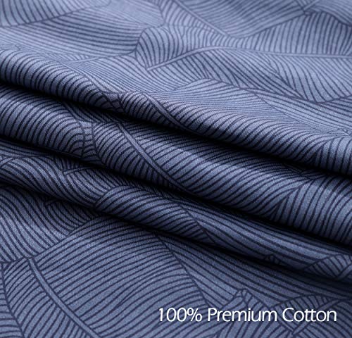 Image of Queen SLEEPBELLA Navy-blue Leaves Cotton, 3-Piece Bed Sheet Set (1 Duvet Cover, 2 Pillow Cases)
