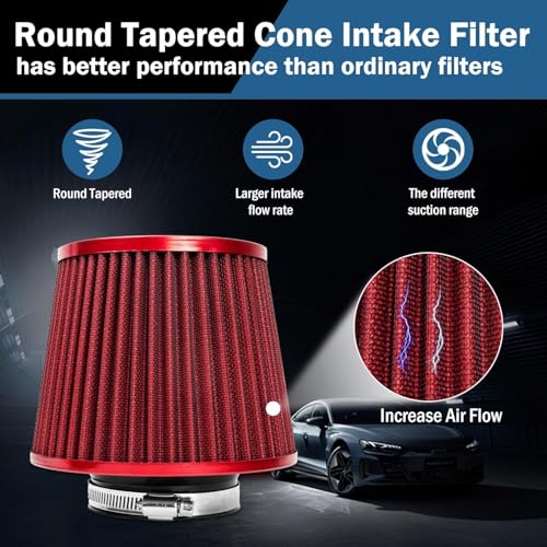 Universal Clamp-On Air Intake Filter, High Performance, Washable Filter, Replacement Air Filter, Flange Diameter 4inch/100mm (Red) by TBYUM - Used condition - Image 6